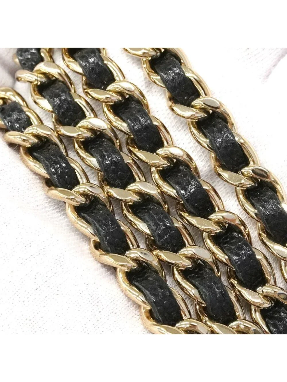 Chanel Shoulder Bag Quilted Caviar Leather Black Champagne Gold